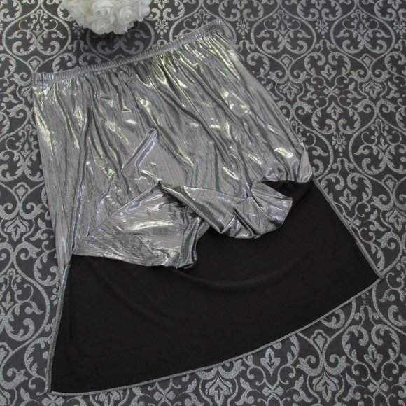 SALE NWT Macys Metallic Silver Foil Pull On Midi Skirt - Picture 8 of 8
